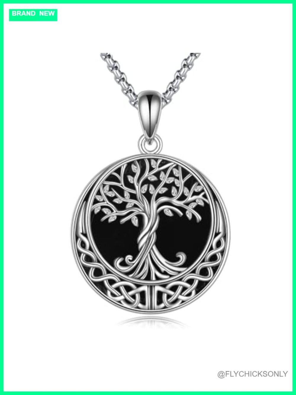 Onyx Celtic Knot Tree of Life Pendant Necklace Gift Boxed